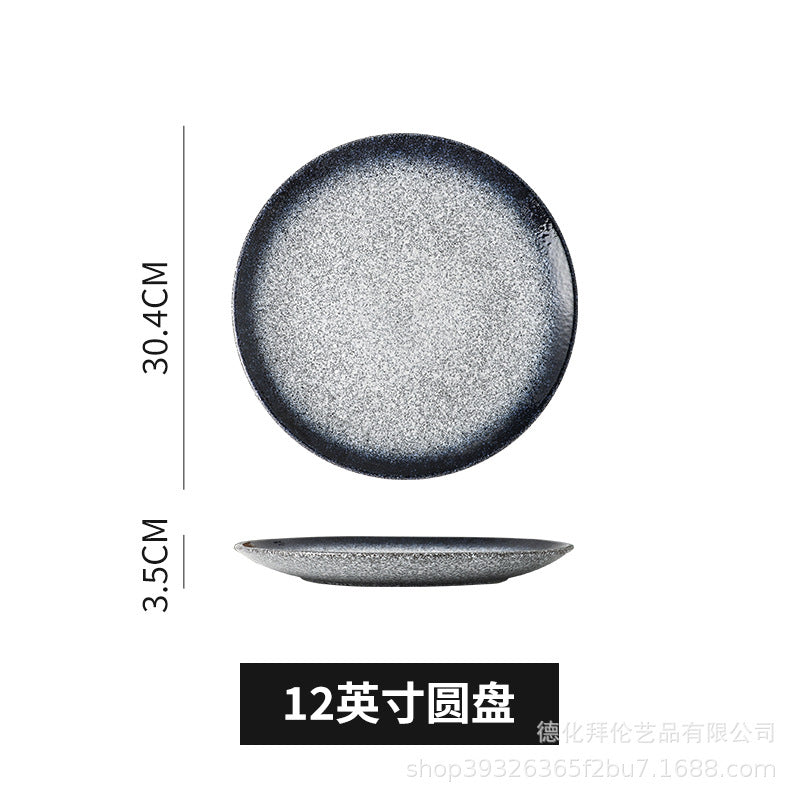 Japanese-style trendy ceramic steak plate - round dinner plate, western food plate, hotel-sized flat plate