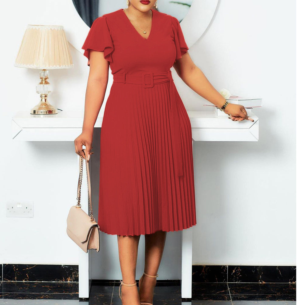 D135t exportv neckruffle sleeve cross-border plus sizepleated africanladieswearfashion cross-border dress