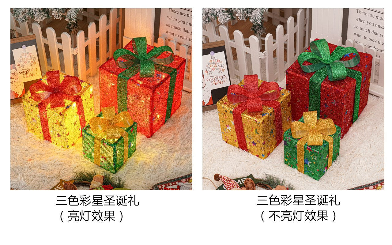 Popular Christmas gift box three-piece Christmas light decoration ambient light ins wind indoor and outdoor flashing ornament
