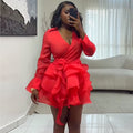 European and american cross-border women's fashion:  summer new arrival - elegant and stylish v-neck, 3d floral appliqué, ruffle hem mini dress