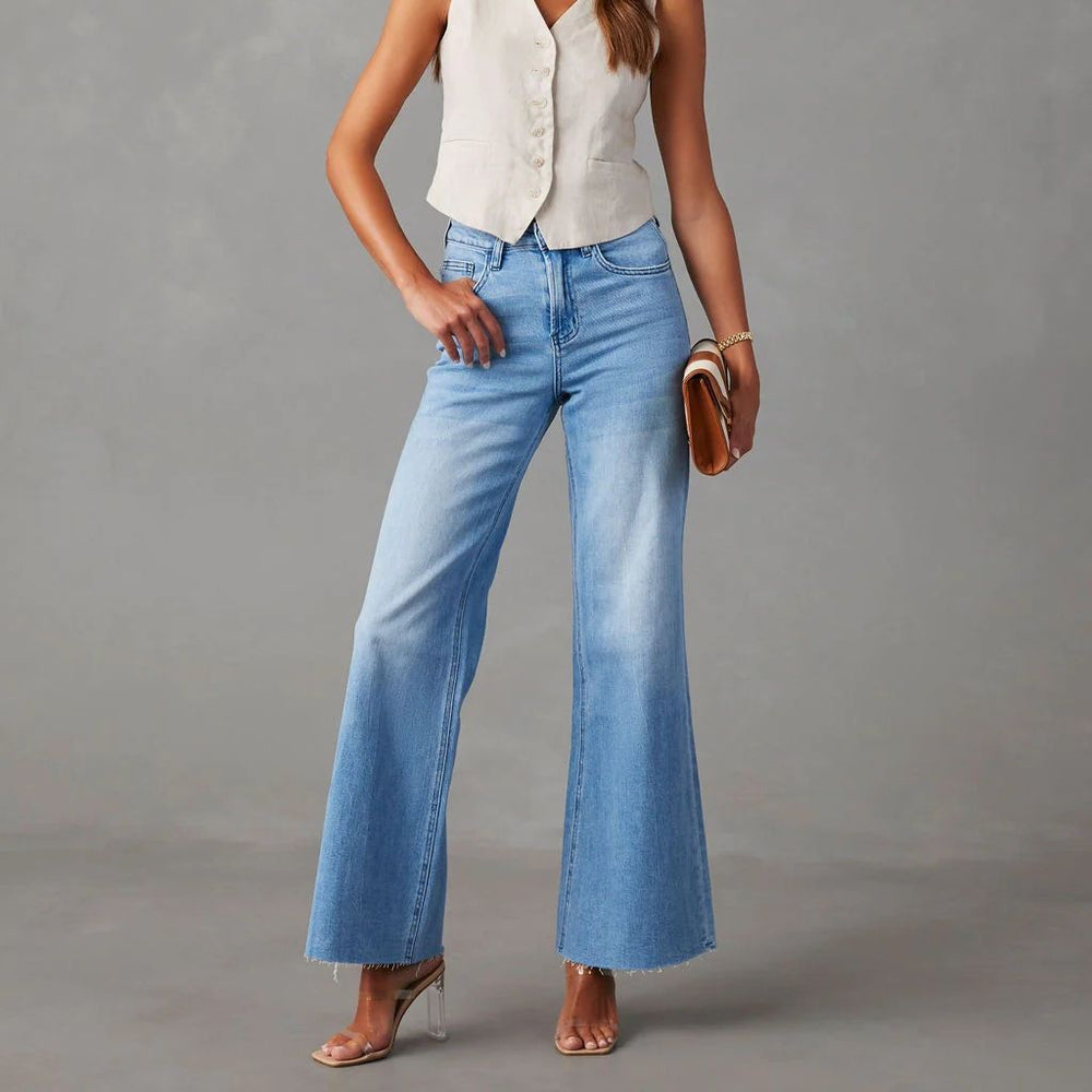 European and american stretch women's jeans - new arrival, hot-selling stretch washed micro flare jeans, elegant commute denim