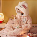 Women's pajamas autumn winter three-layer quilted jacket fleece-linedthickenedheattech coral fleece two-piece suit cute style home clothes