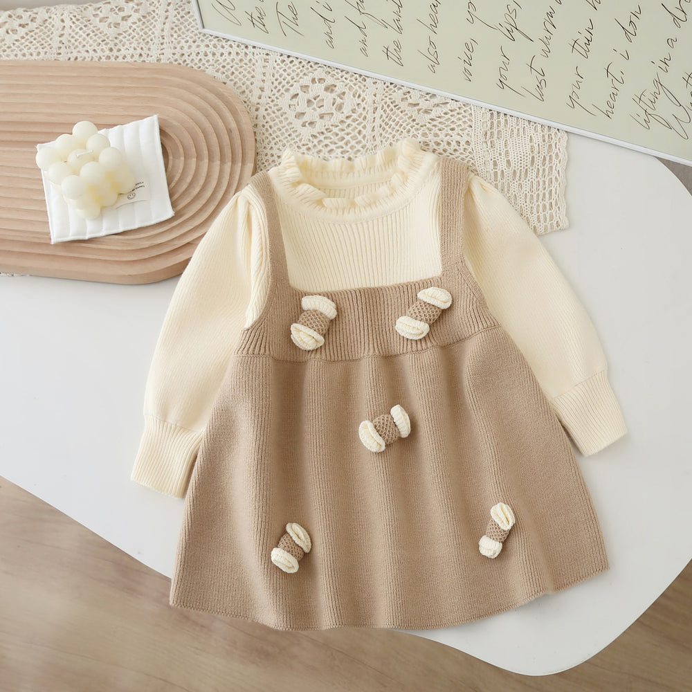 Girls' knit sweater dress - new autumn/winter  collection - handmade floral knit dress - sweet and stylish little girl's dress