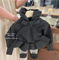 Girls' outfit:  autumn korean style design, bowknot hooded oversized floral bud gray sweatshirt and slouchy pants set - trendy