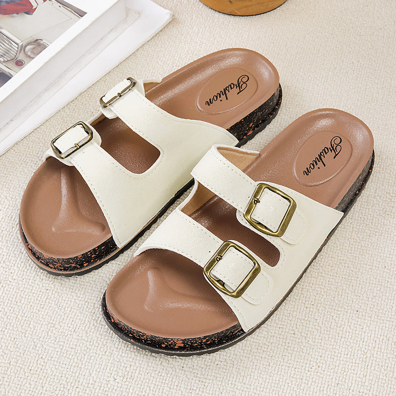 2026 new french retro chunky platform double buckle french anti-slip sandals and slippers for women, summer outdoor wear, export quality