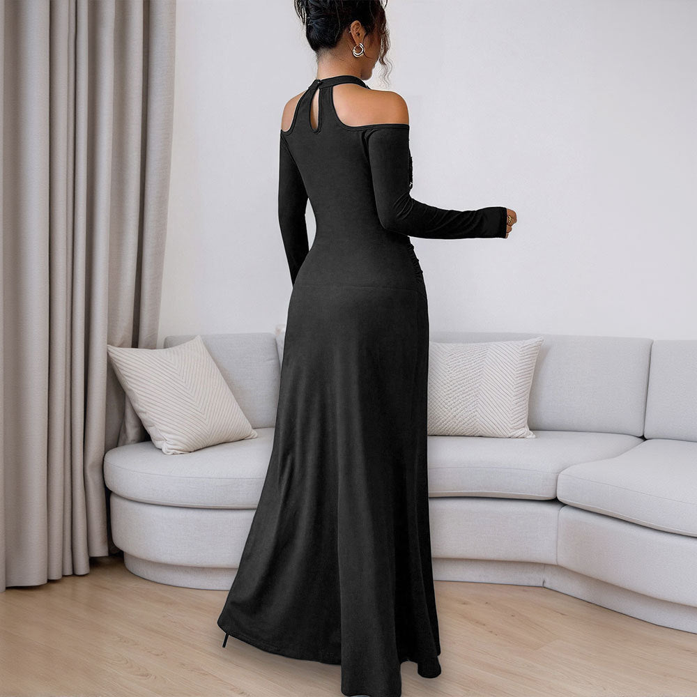 export high-end socialite style spring/summer new long-sleeved slim-fit bodycon black lace dress for women - early summer collection