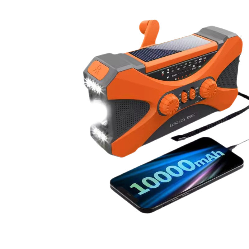 Disaster prevention and emergency hand crank power generation charging large-capacity flashlight combat readiness radio solar energy (not issued in China)