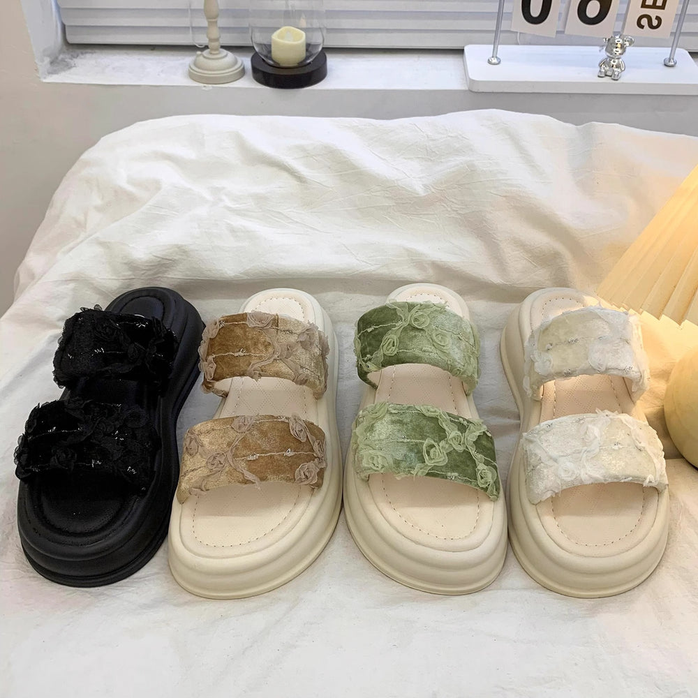 Stunning fairy style women's slippers - summer outdoor wear, 2026 new collection, thick sole, height increasing, non-slip, perfect with skirts, beach sandals