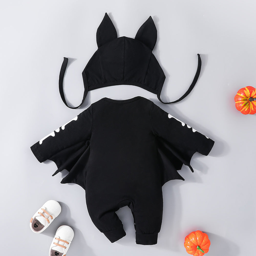 european and american spring/autumn new baby & toddler halloween bat print crew neck long sleeve romper - ready to ship, dropshipping available