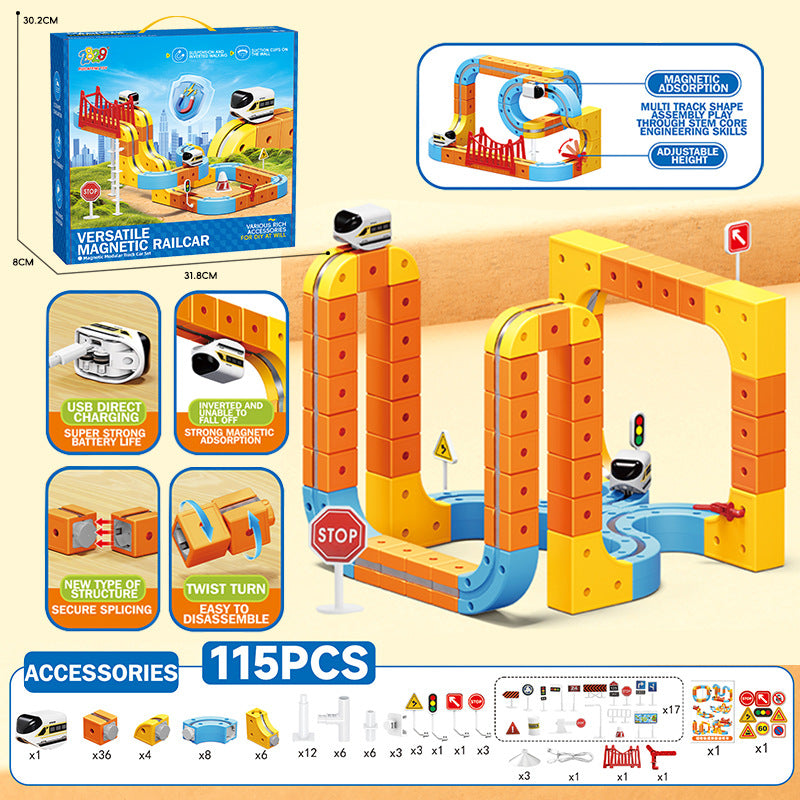 hot-selling electric magnetic track car, mini high-speed train, children's educational toy, building block set, magical 3d toy