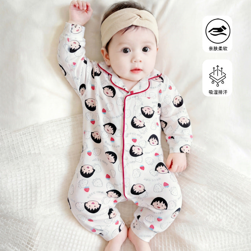 Infant romper - summer lightweight, class a, long sleeve, turn-down collar, newborn air conditioning suit, baby crawling suit for boys and girls