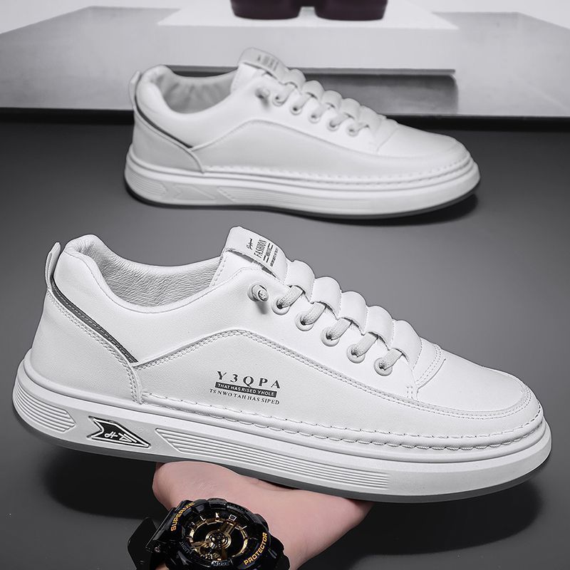 2025 spring new men's breathable white sneakers, trendy versatile chunky sole athletic shoes, casual skate shoes, fashion sneakers