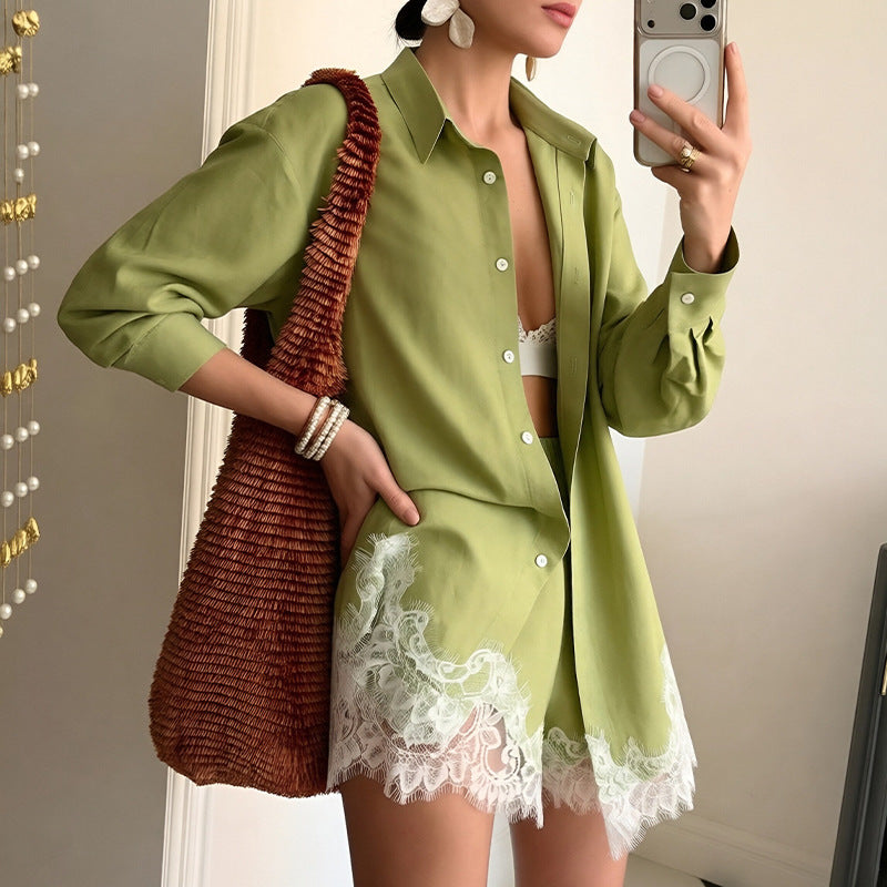 cross-border e-commerce women's fashion: european and american summer new arrivals - beach vacation style sexy shirt & fashionable casual set