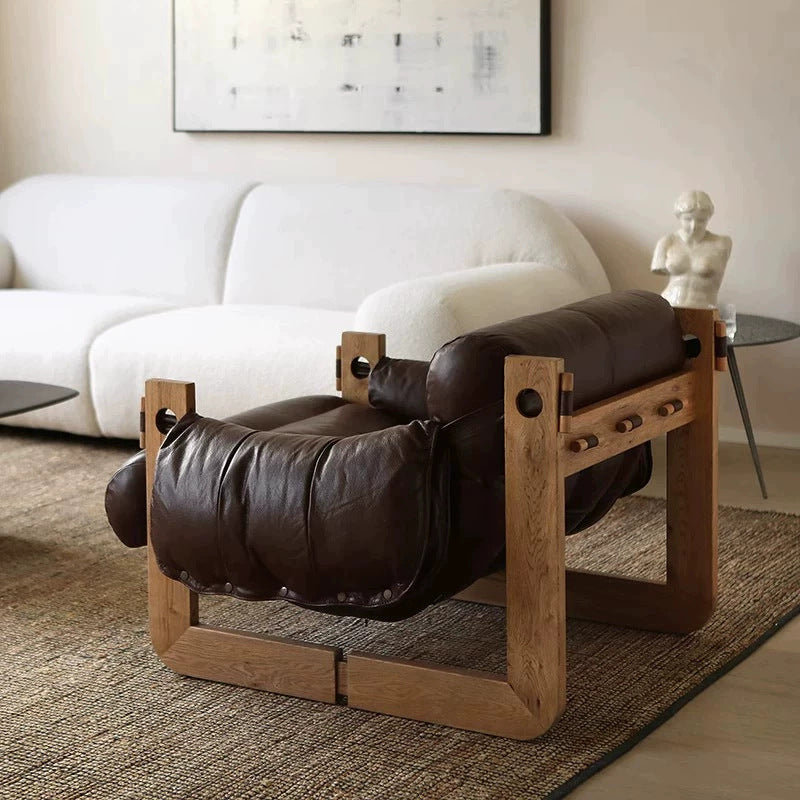 Vintage-inspired casual chair, single solid wood sofa chair, retro designer jersey chair, nordic style home bedroom chair