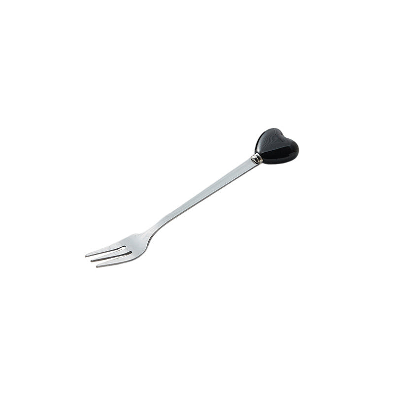 High-style ceramic handle forks, stainless steel household spoons, heart-shaped coffee stirrers, creative dessert spoons - wholesale