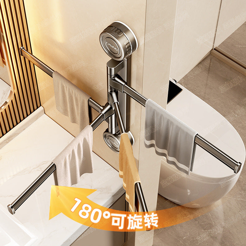 Rotating towel rack, suction cup, no punching, bathroom wall rack, bathroom multi-rod foldable bath towel storage rod
