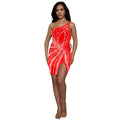 C6685 cross-border   fashion women's solid color mesh rhinestone sleeveless mini dress
