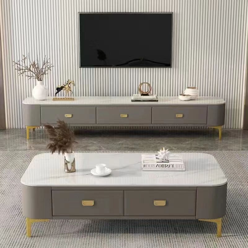 Tv cabinet coffee table living room for home small apartment 2025 modern casual tea table scandinavian floor-to-ceiling glass coffee table combination
