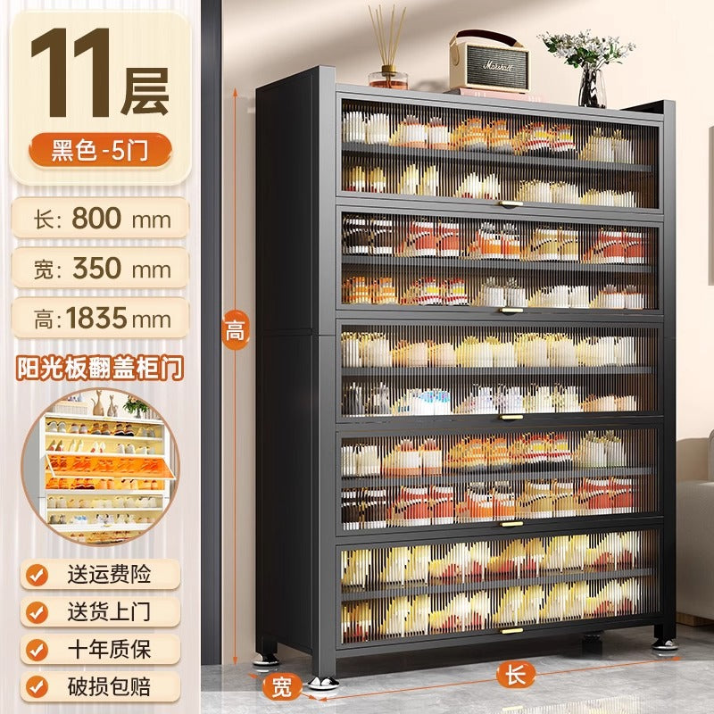 Steel shoe cabinet for home entrance storage cabinet all-in-one dust-proof large capacity multi-layer storage shoe rack flip-up door storage cabinet