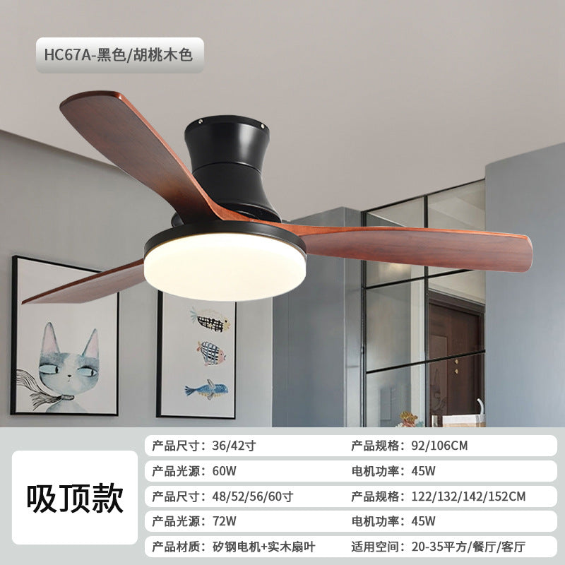 Intelligent frequency conversion living room fan light Modern solid wood fan light Nordic bedroom dining room ceiling fan light Zhongshan lighting