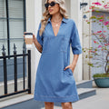 European and american cross-border women's spring/summer new arrivals:  independent store washed v-neck loose short-sleeve midi dress