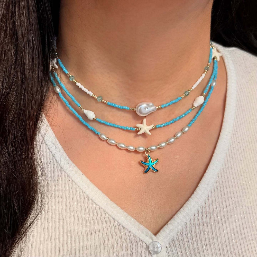 Rice beads necklace wholesale cross-border summer bohemia small fresh jewelry fashion pearl starfish vacation clavicle chain