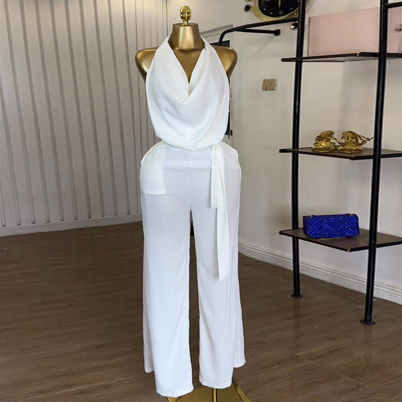 European and american cross-border women's fashion:  autumn new collection - stylish halter crop top and wide-leg pants casual set