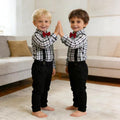 Children's spring new arrivals wholesale: british style kids' outfit - boys' plaid shirt & long-sleeve plaid shirt set