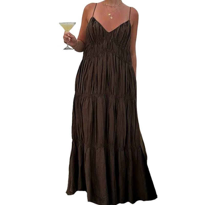 cross-border e-commerce women's fashion: european and american summer new arrivals - elegant and stylish solid color casual camisole maxi dress