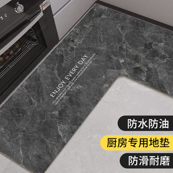 Marble pattern kitchen special floor mat non-slip and oil-proof wipe-in carpet L-shaped floor mat dirt-resistant foot mat