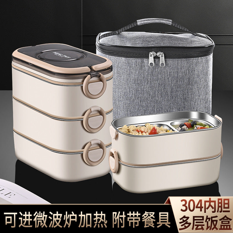 304 stainless steel multi-layer fresh-keeping bento box, portable lunch box for office workers, can be heated in microwave oven and insulated lunch box