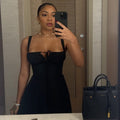 European and american style ins cross-border mid-length corset dress with flowy slit and tie detail - women's casual outing dress
