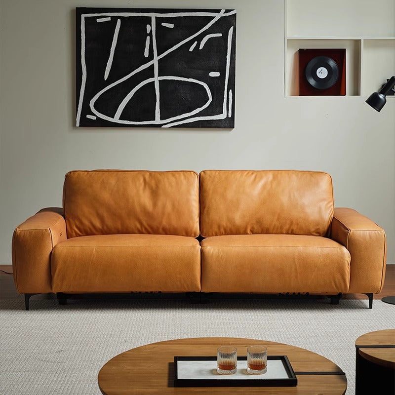 Foshan-made genuine leather electric recliner sofa, perfect for small apartments. this adjustable italian-style straight-row sofa is ideal for living rooms and home theaters