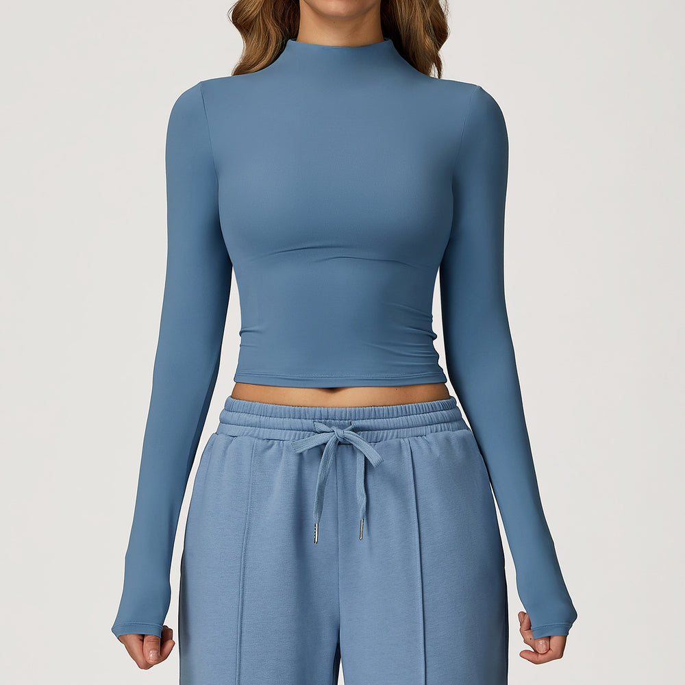 European and american style quick-dry long sleeve workout top - high neck, compression fit, versatile outerwear, yoga shirt 8933