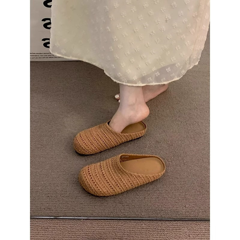 Bohemian style birkenstock-style open-toe mules - women's summer 2026 new collection - slip-on woven sandals