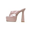 New glossy casual thick heel high heel slippers women's shoes 35-42 size cross-border foreign trade waterproof apricot rose red