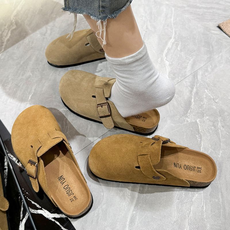 Retro style slippers for women summeroutwear2024new arrival half-cover couple style thick sole toe-cap half slippers stain-resistant sandals