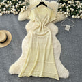 Gentle wind elegant round neck short-sleeved cut out crochet knittingdress women's summerfrench waist-reducing age-reducing sweater skirt