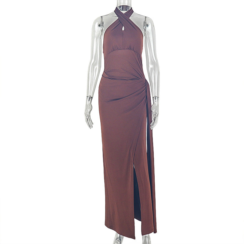 Fashion style cross-border evening elegance women's clothing silm display hip skirt halter neck easiest for match pleated longdress trendy