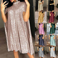 spring new    european and american foreign trade small stand collar sequin dress loose women's clothing