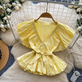 new french style bow tie v-neck ruched short sleeve blouse - korean style, chic, and youthful top for work and casual wear