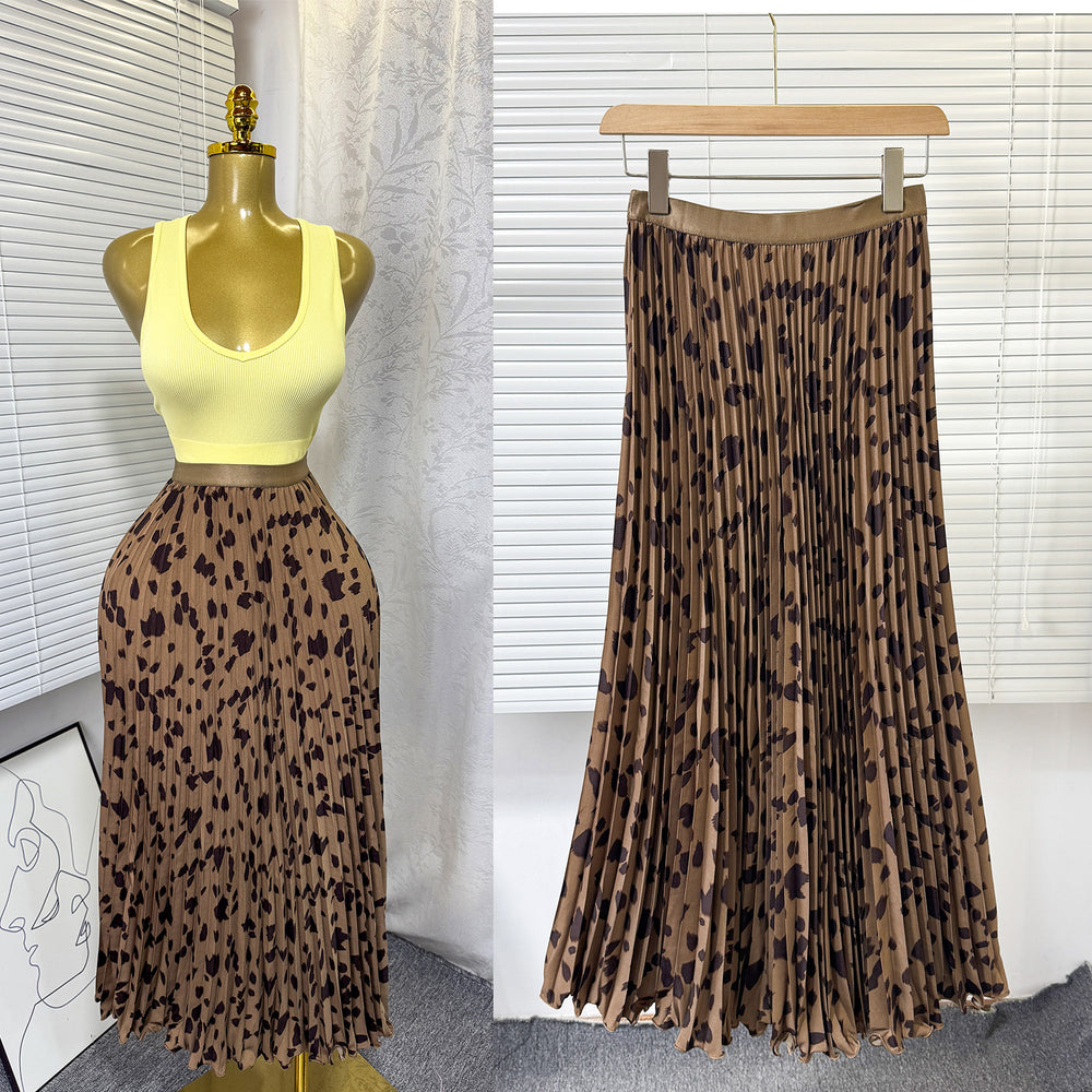 K-style high waist elastic waist rufflespleated skirt female a-line skirt slimming lookeasiest for matchwork clothing skirt