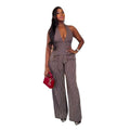 European and american cross-border women's fashion:  summer new collection - stylish v-neck striped sleeveless top and wide-leg pants set