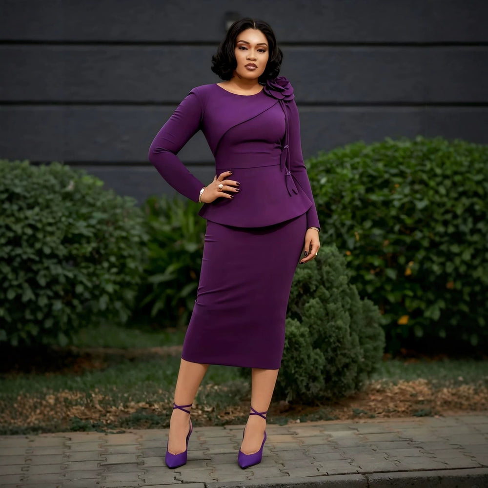 Autumnew arrivallong sleeveselegance one-step skirt stereo flower ruffles silm hip-hugging work clothingdress dress