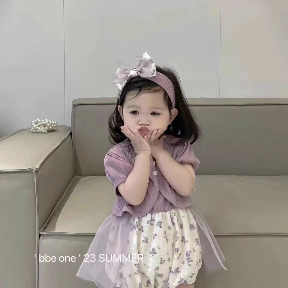 Baby summer thin floral short-sleeve cardigan & romper two-piece set - adorable floral romper outfit