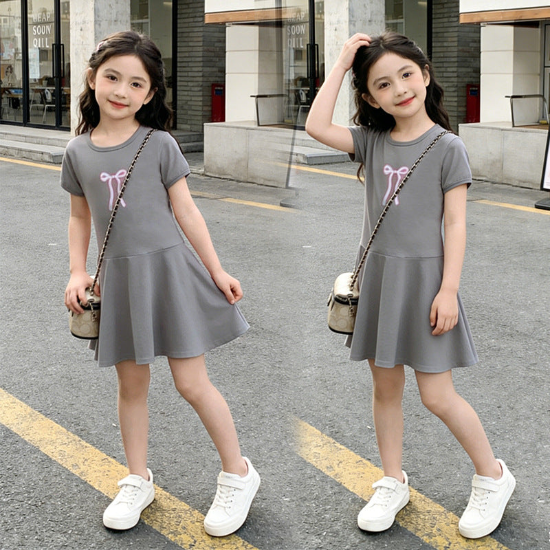 Girls' summer dress - new  collection - elementary school butterfly knot skirt - cute girl's dress - trendy casual style