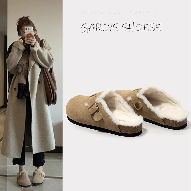 2025new arrivalthick sole birkenstock autumn winterfleece-lined cotton slippers birkenstock shoes toe cap soft bottom women's outwear slippers