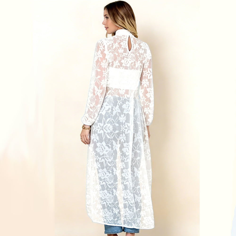 spring/summer european and american cross-border new arrival:  independent site women's lace floral high-low sheer top