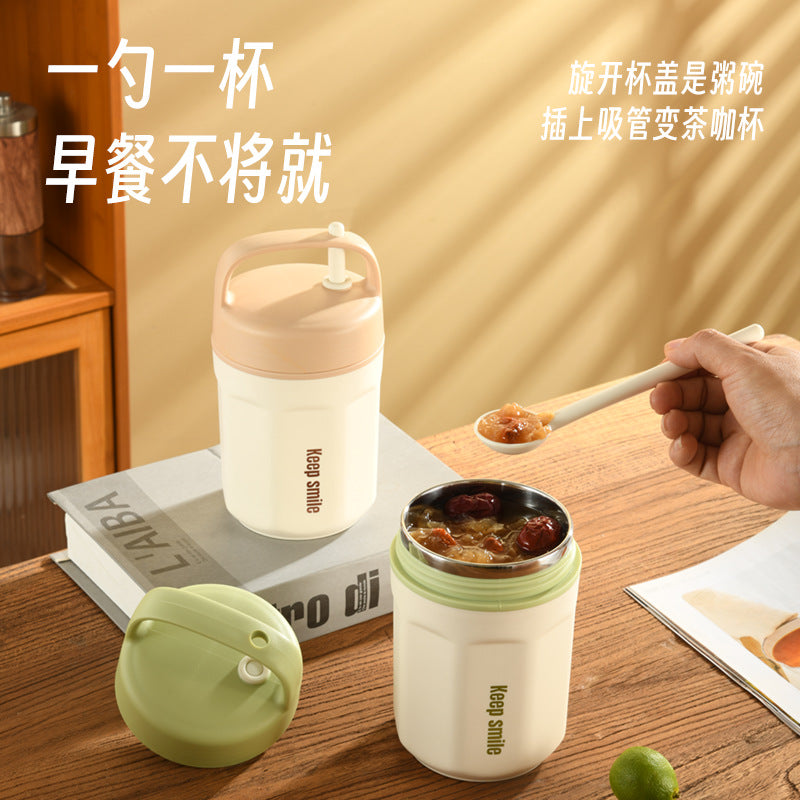 Breakfast cup with lid spoon soy milk cup oatmeal brewing cup cup for home portable takeaway water cup yogurt cup gift