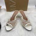 Za 2024 autumn new arrival back strap fashion stiletto heel peep-toe embroidered beaded mesh sandals women's trendy